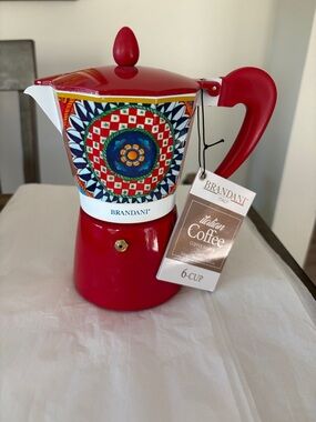 Brandani Italian Style Espresso/coffee/Moka Pot 6 Cup Red Carriage Design